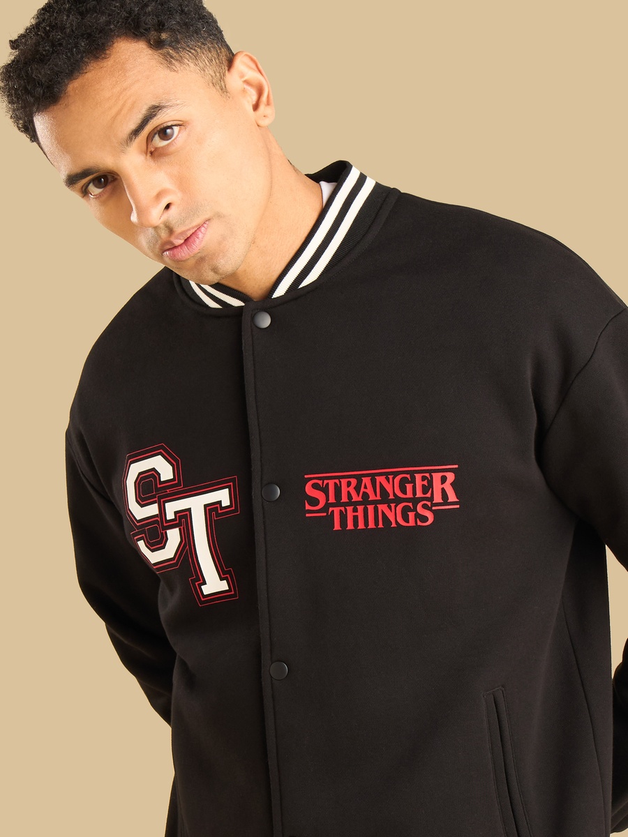 Stranger Things Print Oversized Bomber Jacket