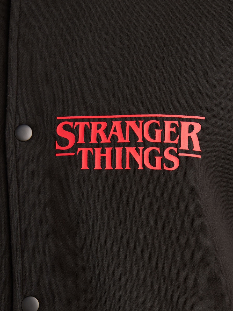 Stranger Things Print Oversized Bomber Jacket