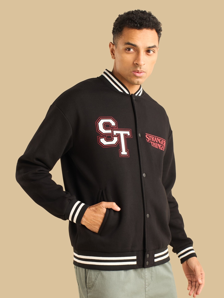 Stranger Things Print Oversized Bomber Jacket