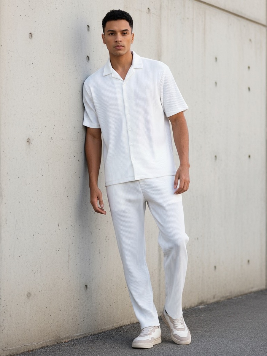 Textured Camp Collar Plisse Shirt