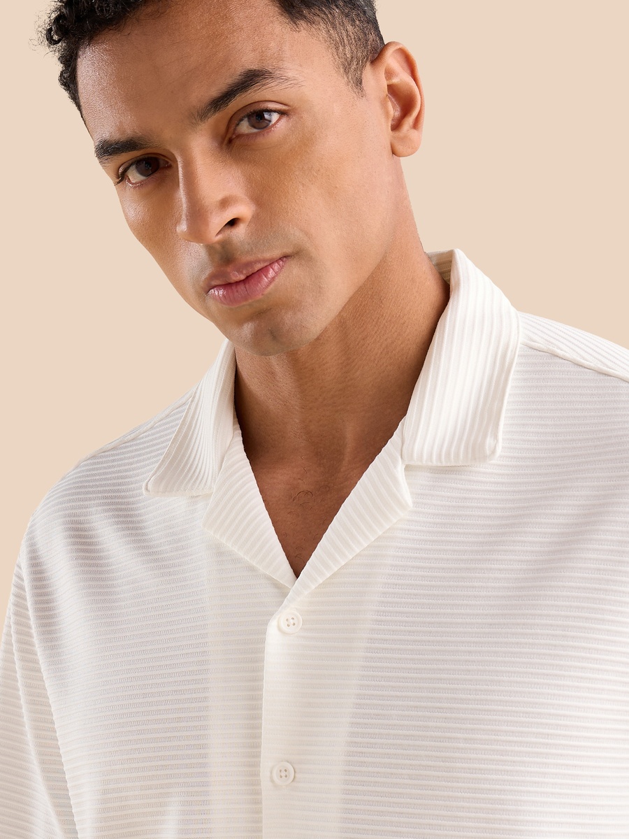 Textured Camp Collar Plisse Shirt