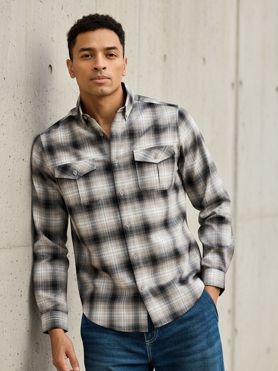 Checked Flannel Shirt with Chest Pockets