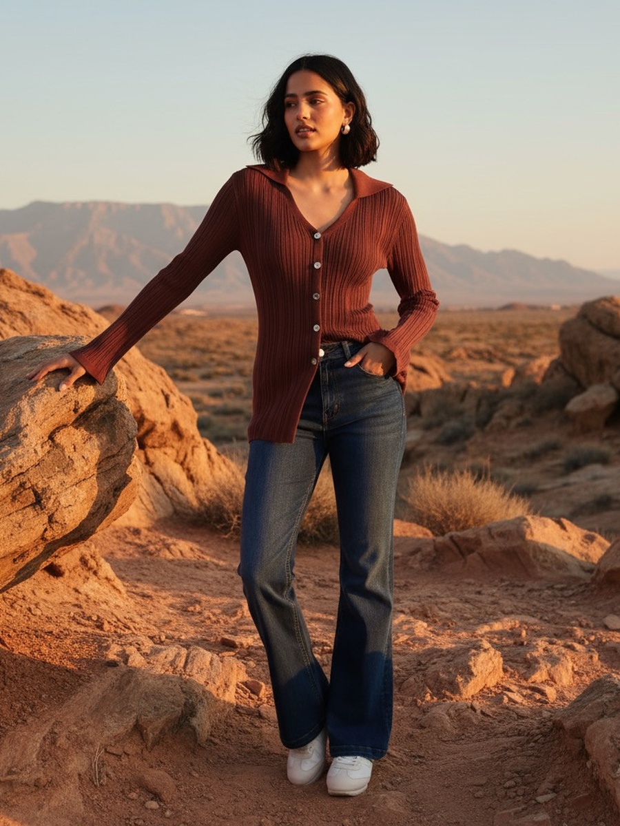 Ribbed Collared Top