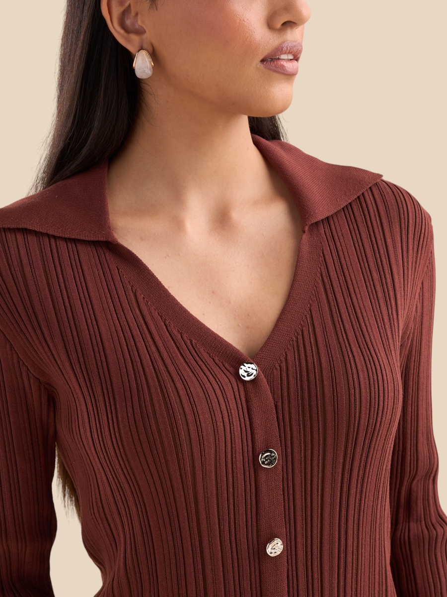 Ribbed Collared Top
