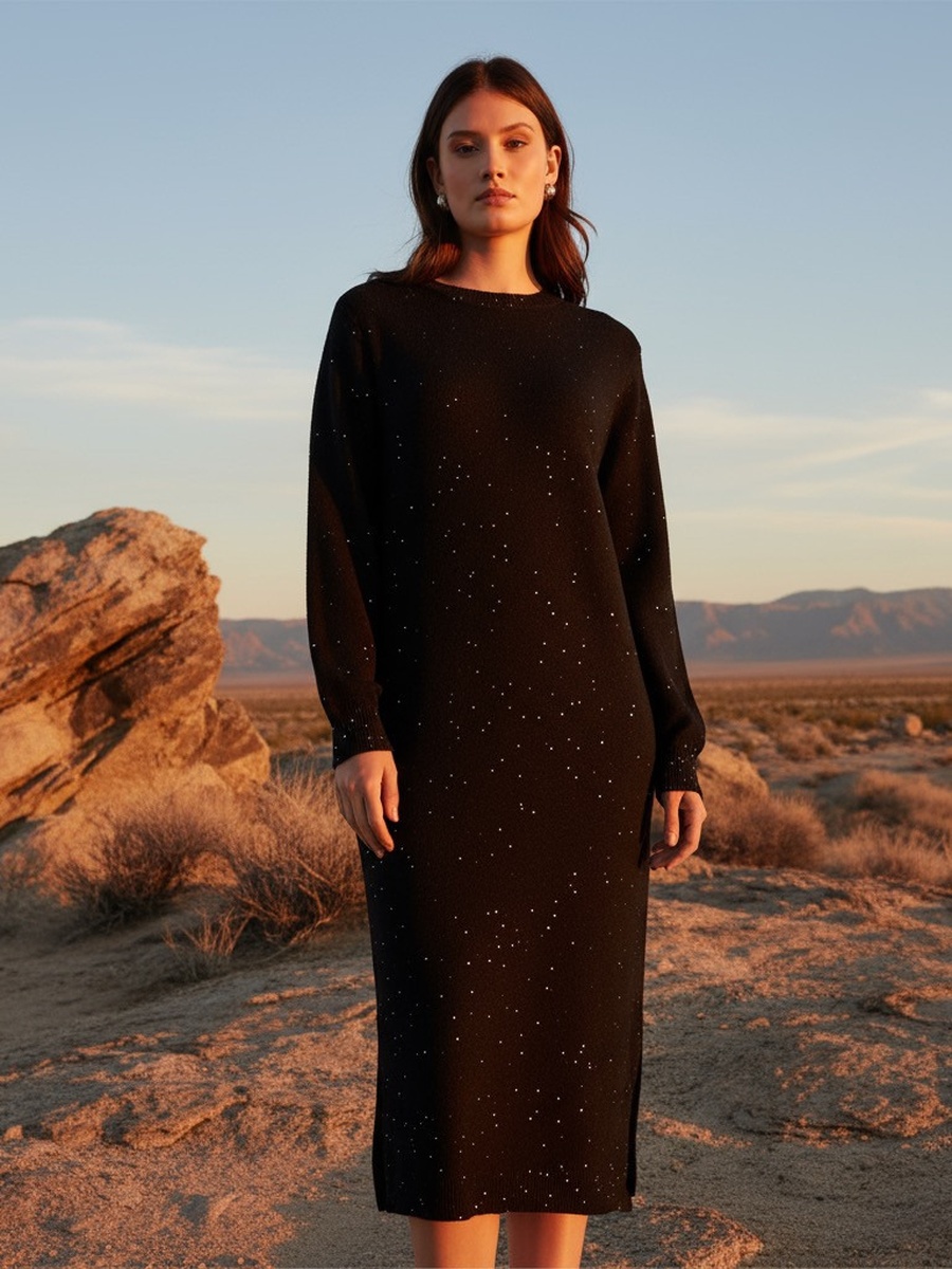 Sequin Embellished Sweater Dress