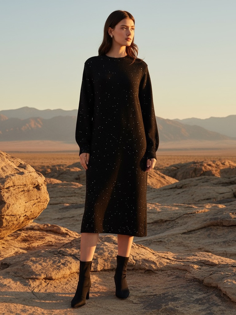 Sequin Embellished Sweater Dress