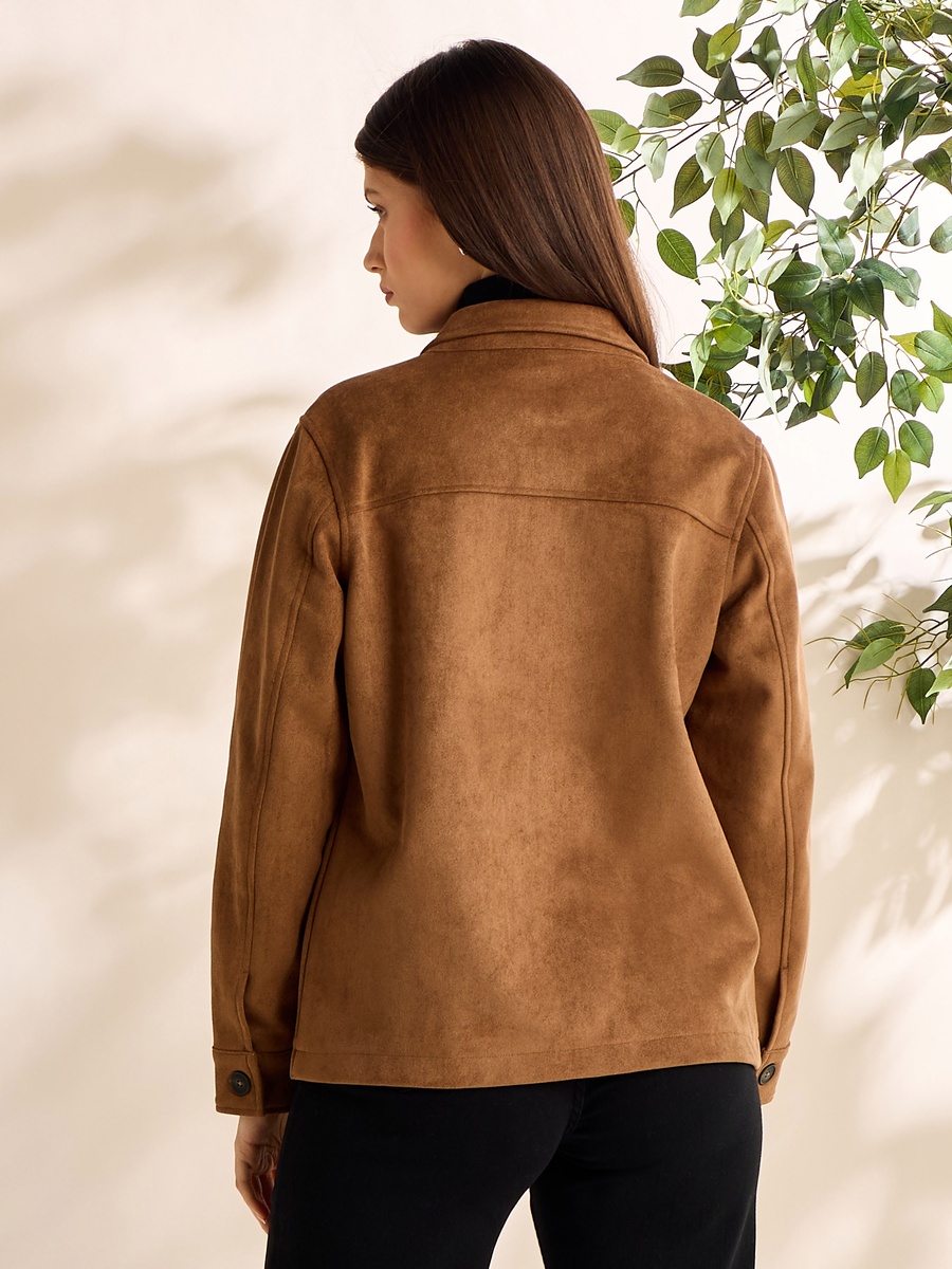 Plain Button Through Suede Jacket