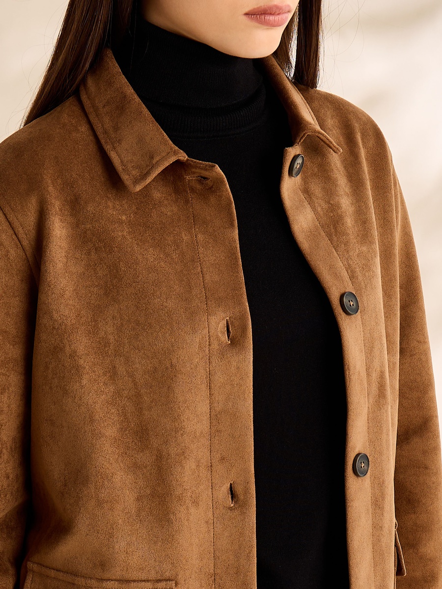 Plain Button Through Suede Jacket