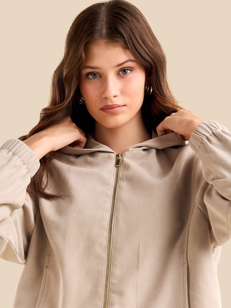 Plain Hooded Corduroy Jacket