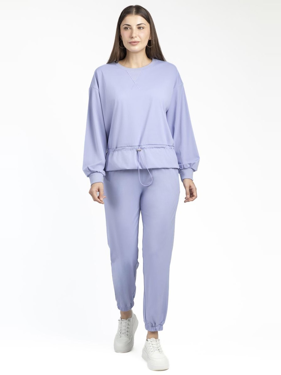 Solid Colored Sweatshirt with Waist Drawstring