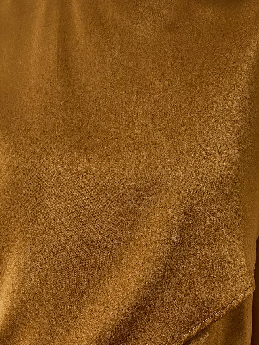 Women Mustard Asymmetric Scarf Detail Satin Top