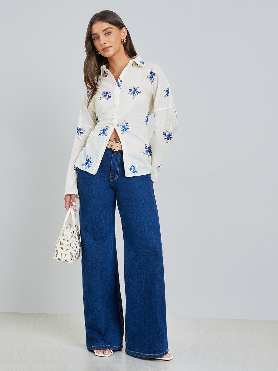 Off-White Embroidered Long Sleeve Oversized Shirt