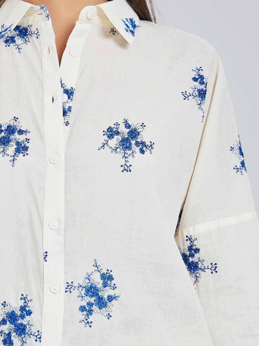 Off-White Embroidered Long Sleeve Oversized Shirt