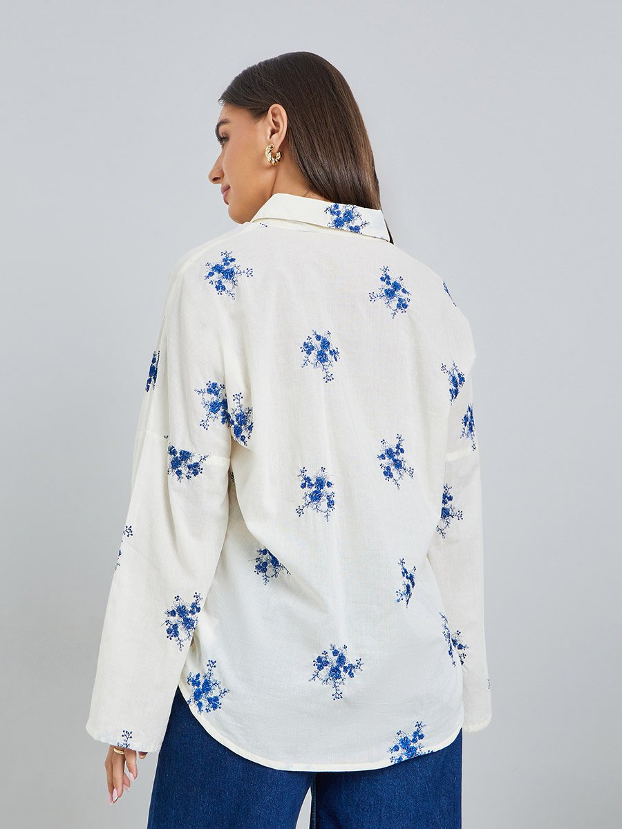 Off-White Embroidered Long Sleeve Oversized Shirt