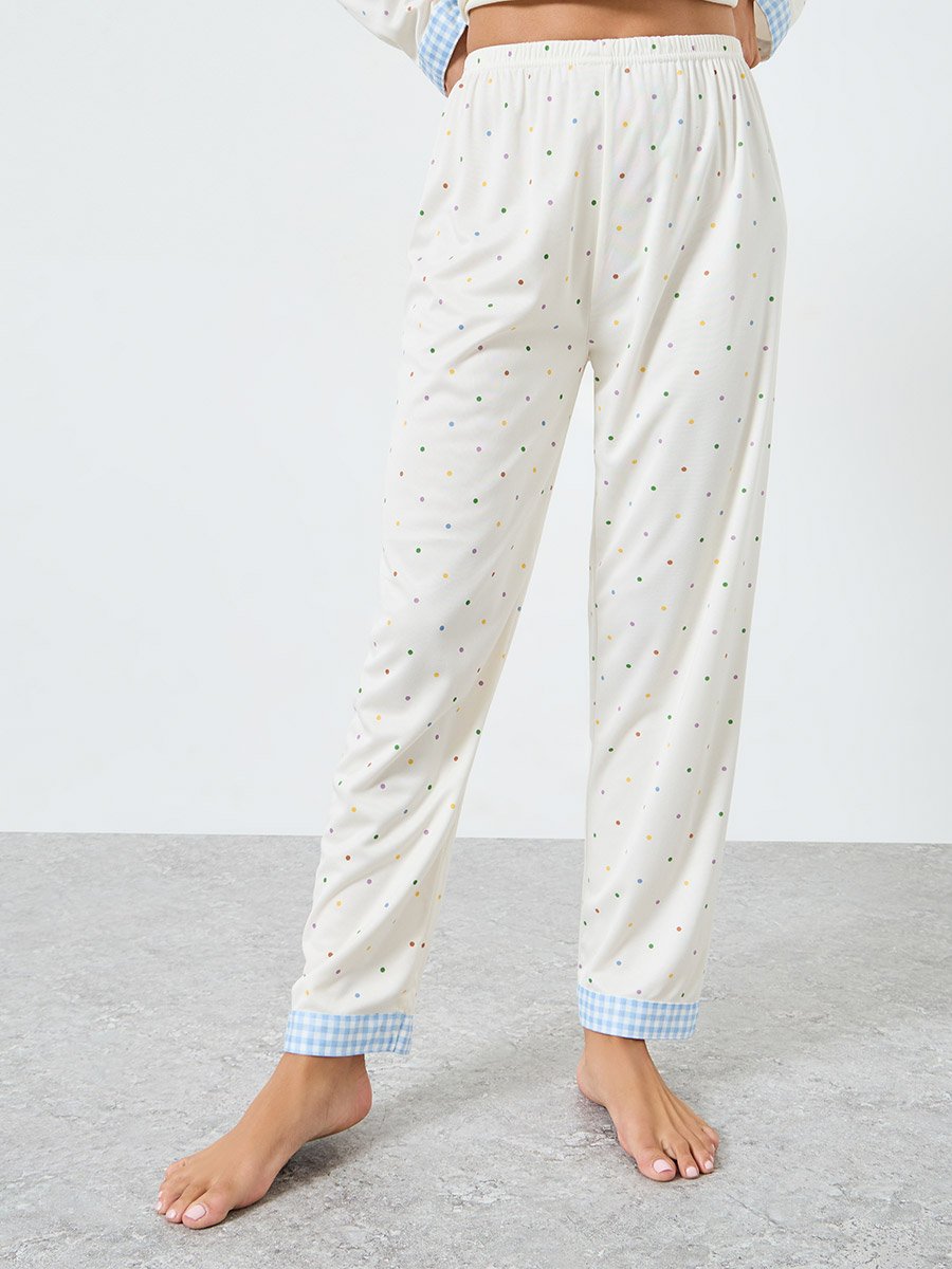 Polka Print Buttoned Shirt and Pyjama Set
