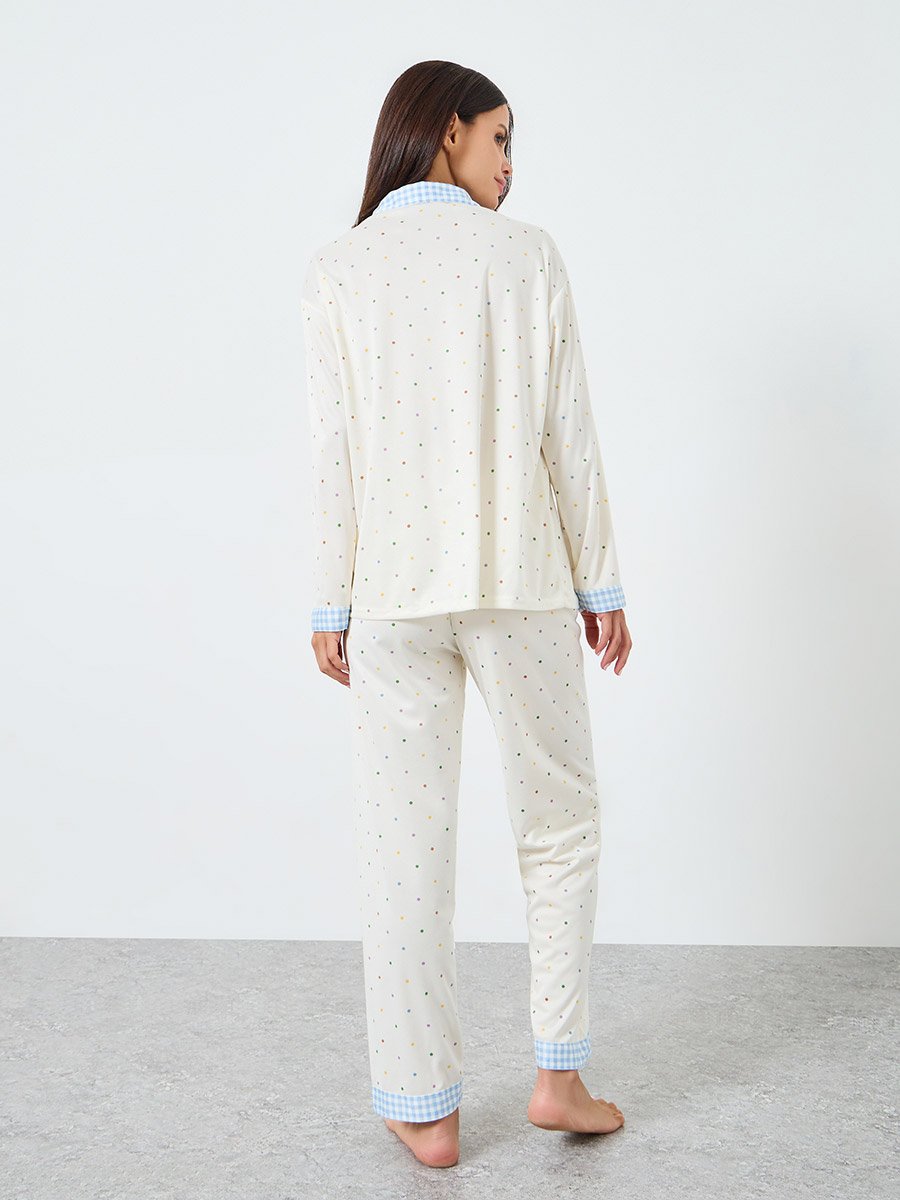 Polka Print Buttoned Shirt and Pyjama Set