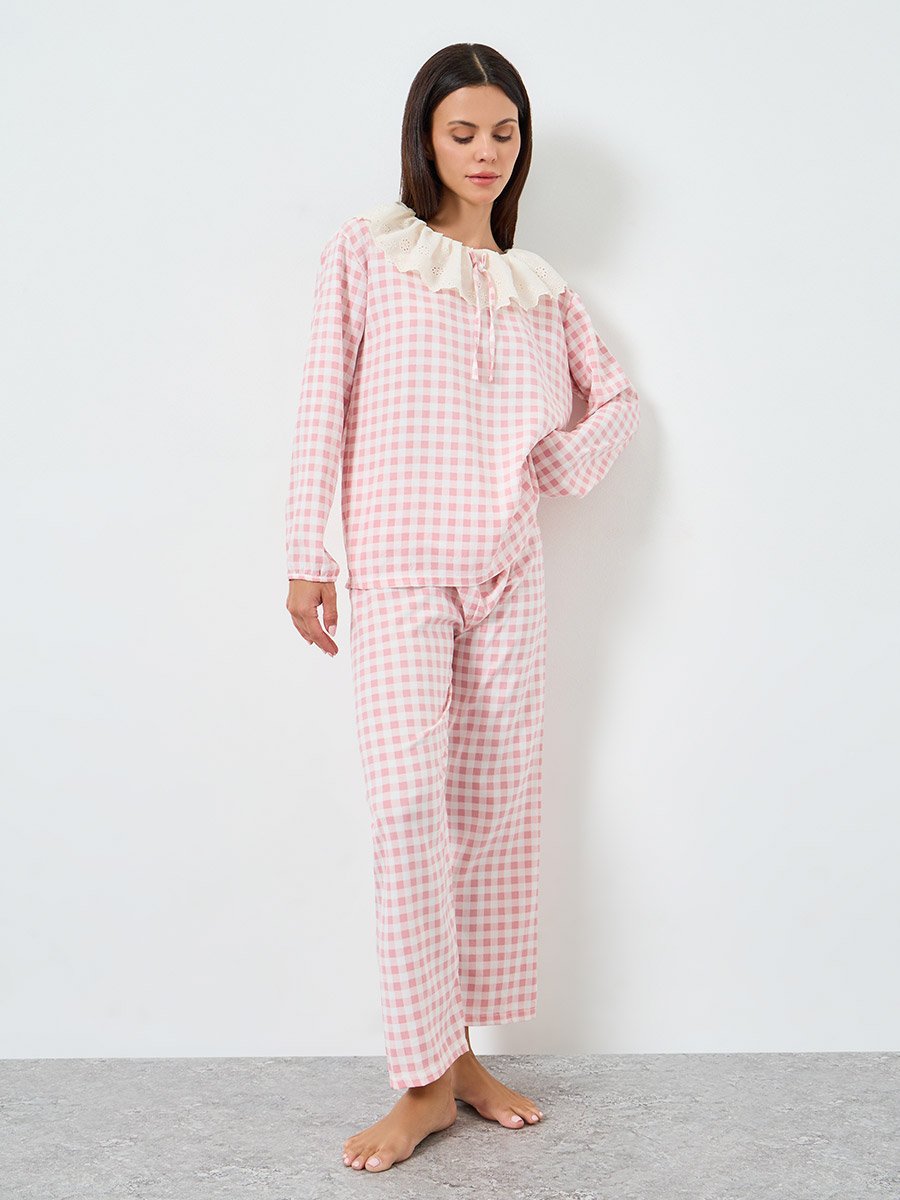 Checkered Top and Straight Pyjama Set
