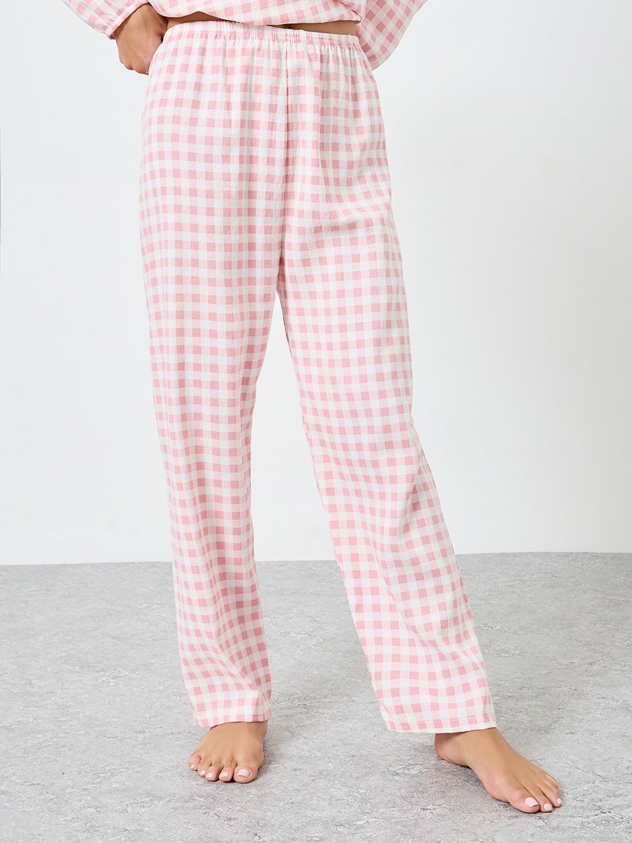 Checkered Top and Straight Pyjama Set