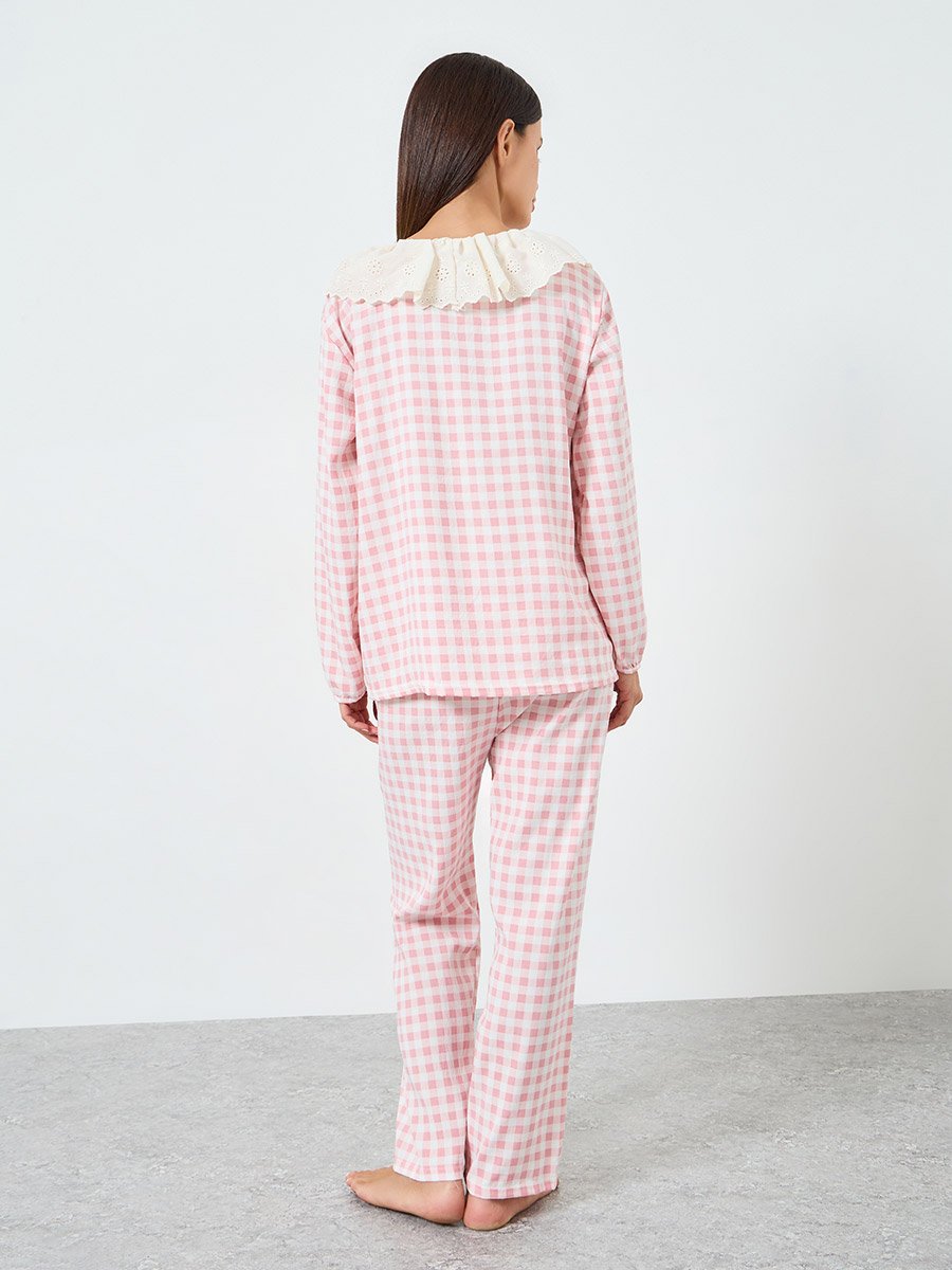Checkered Top and Straight Pyjama Set