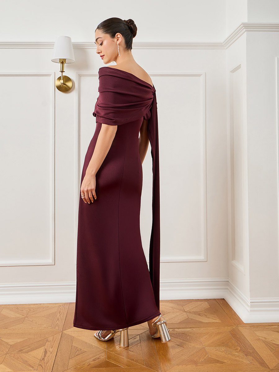 burgundy plus size dresses for wedding SERPENTI PLUNGE MAXI DRESS IN METALLIC BURGUNDY – AKIRA main image 1