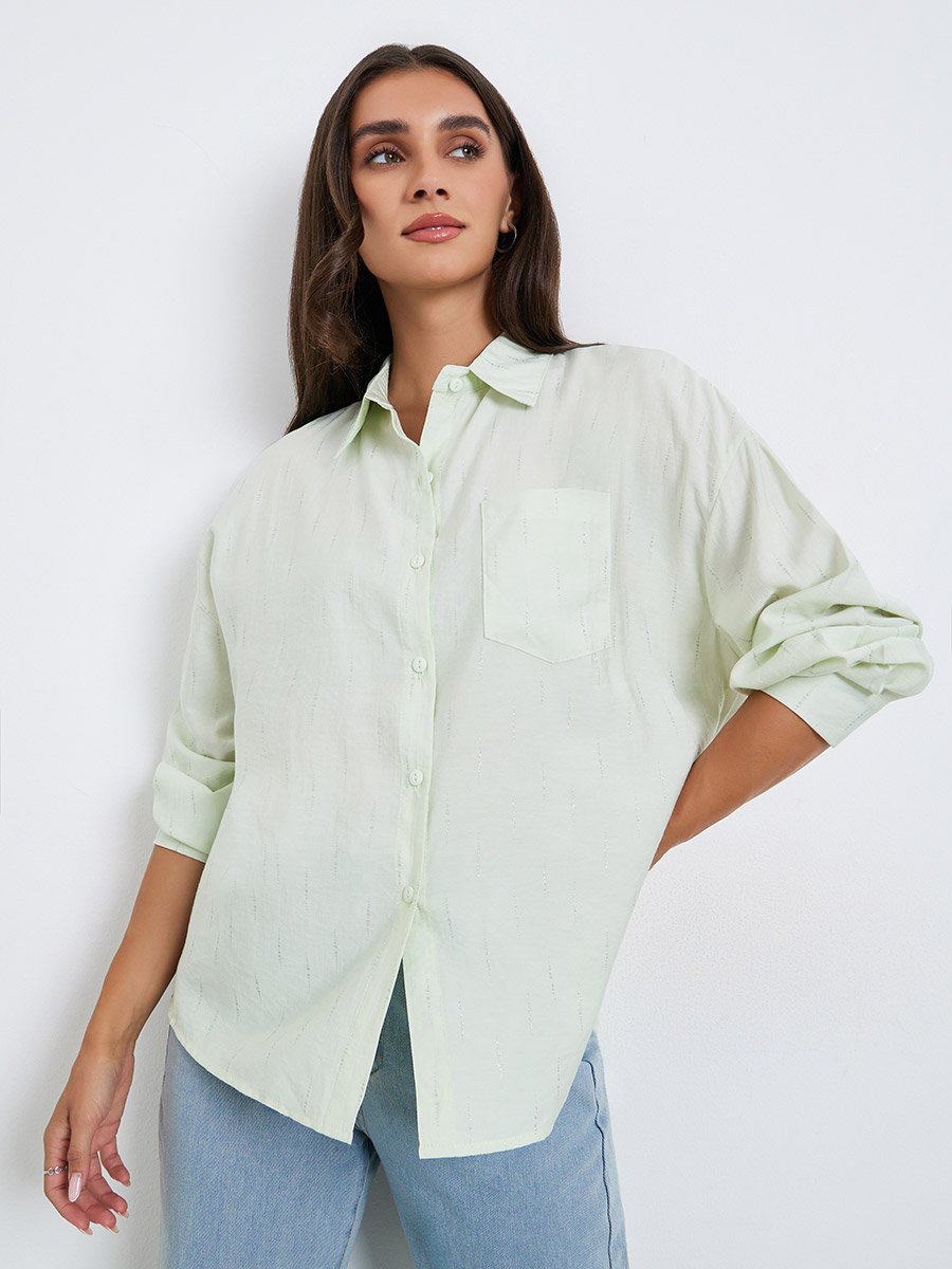 slim fit dress slacks Cinch Women's Long Sleeve Solid Button Down Shirt - Mint Green main image 0