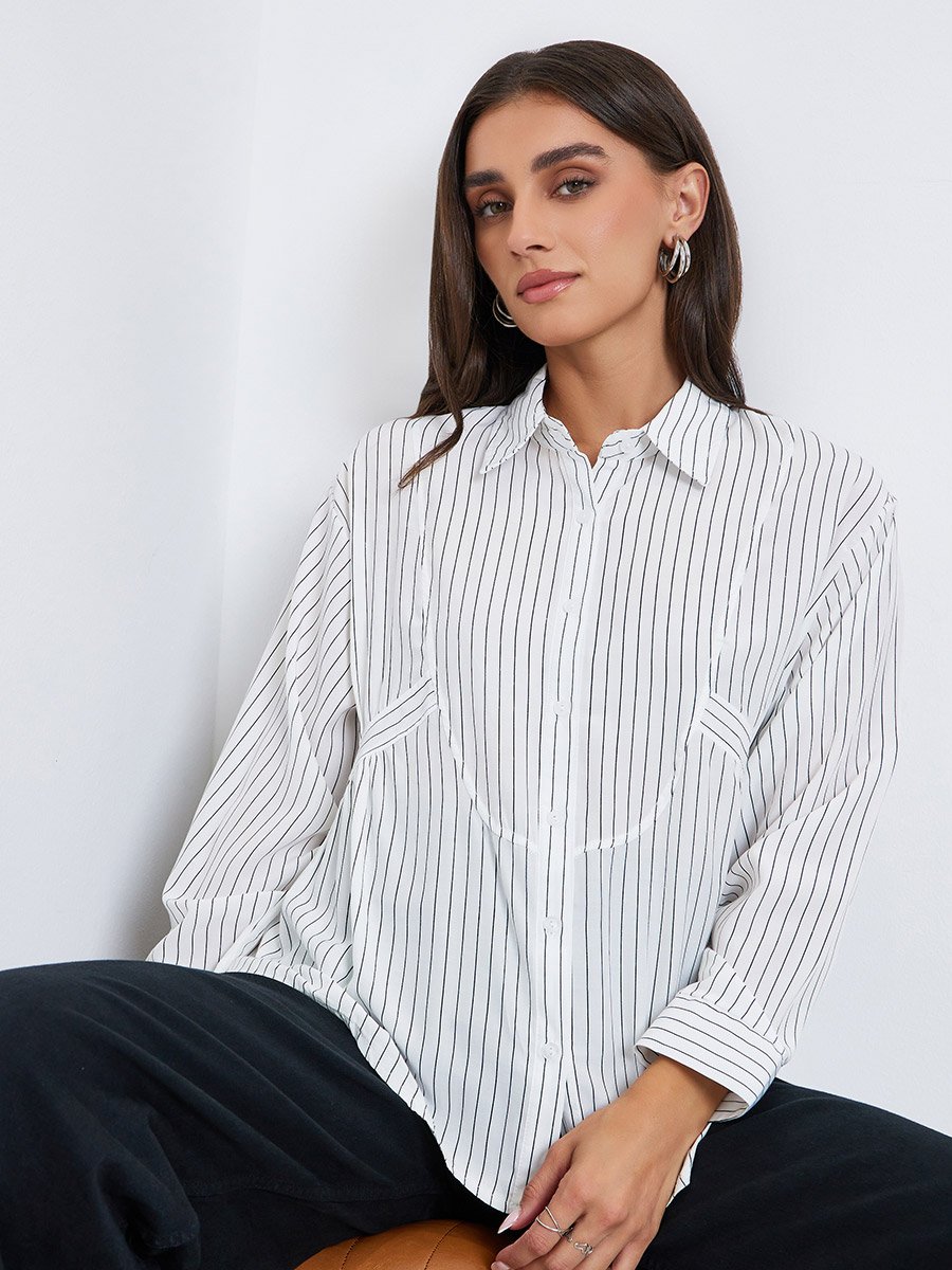 Women White Striped Oversized Shirt