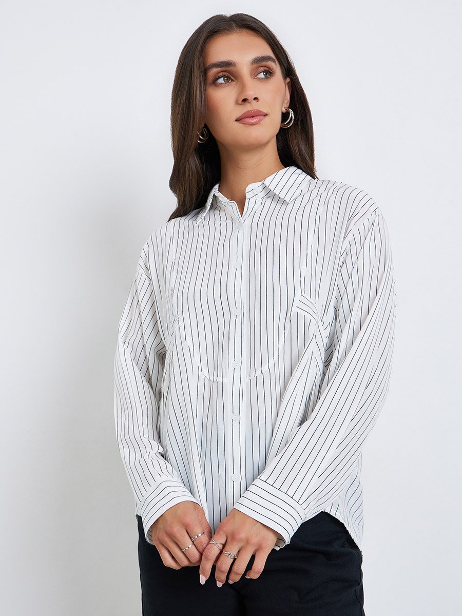 Women White Striped Oversized Shirt