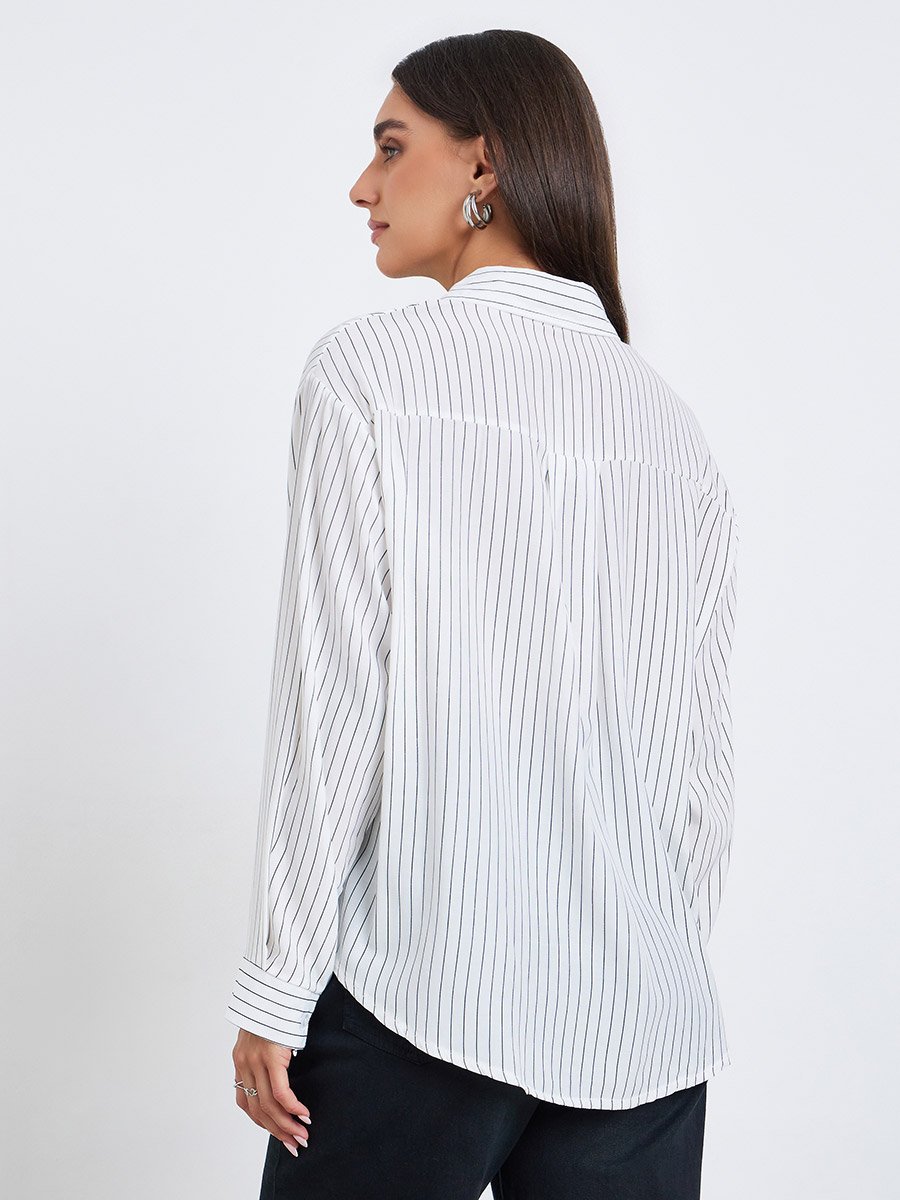 Women White Striped Oversized Shirt
