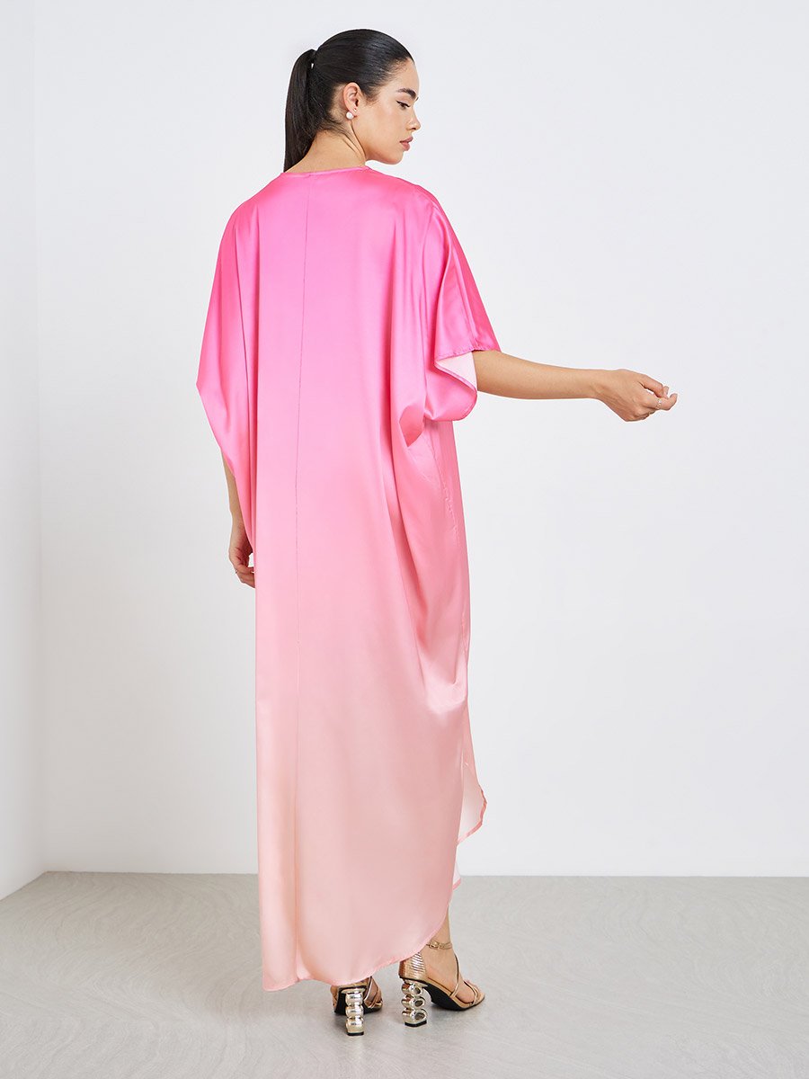 Women Pink Ombre Print Kaftan