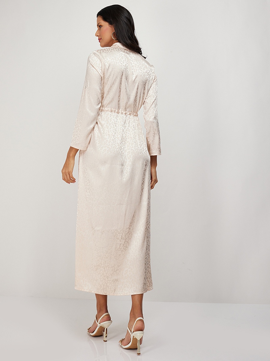 Animal Patterned Satin Shirt Dress