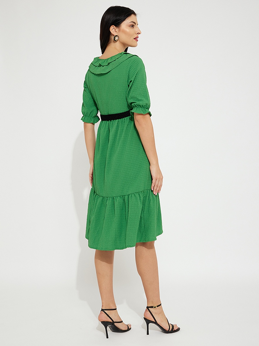 Plain Ruffle Trim A-Line Midi Dress