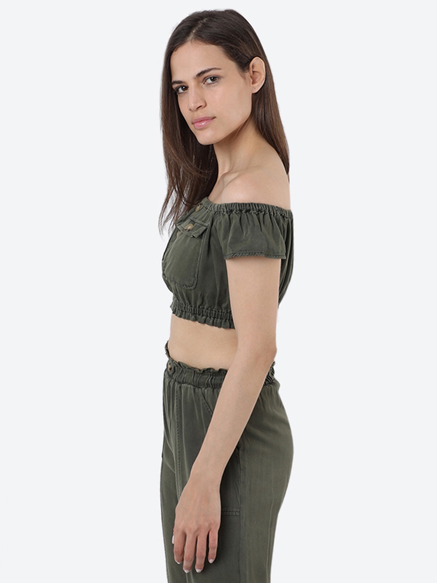 Plain Off-Shoulder Crop Bardot Top