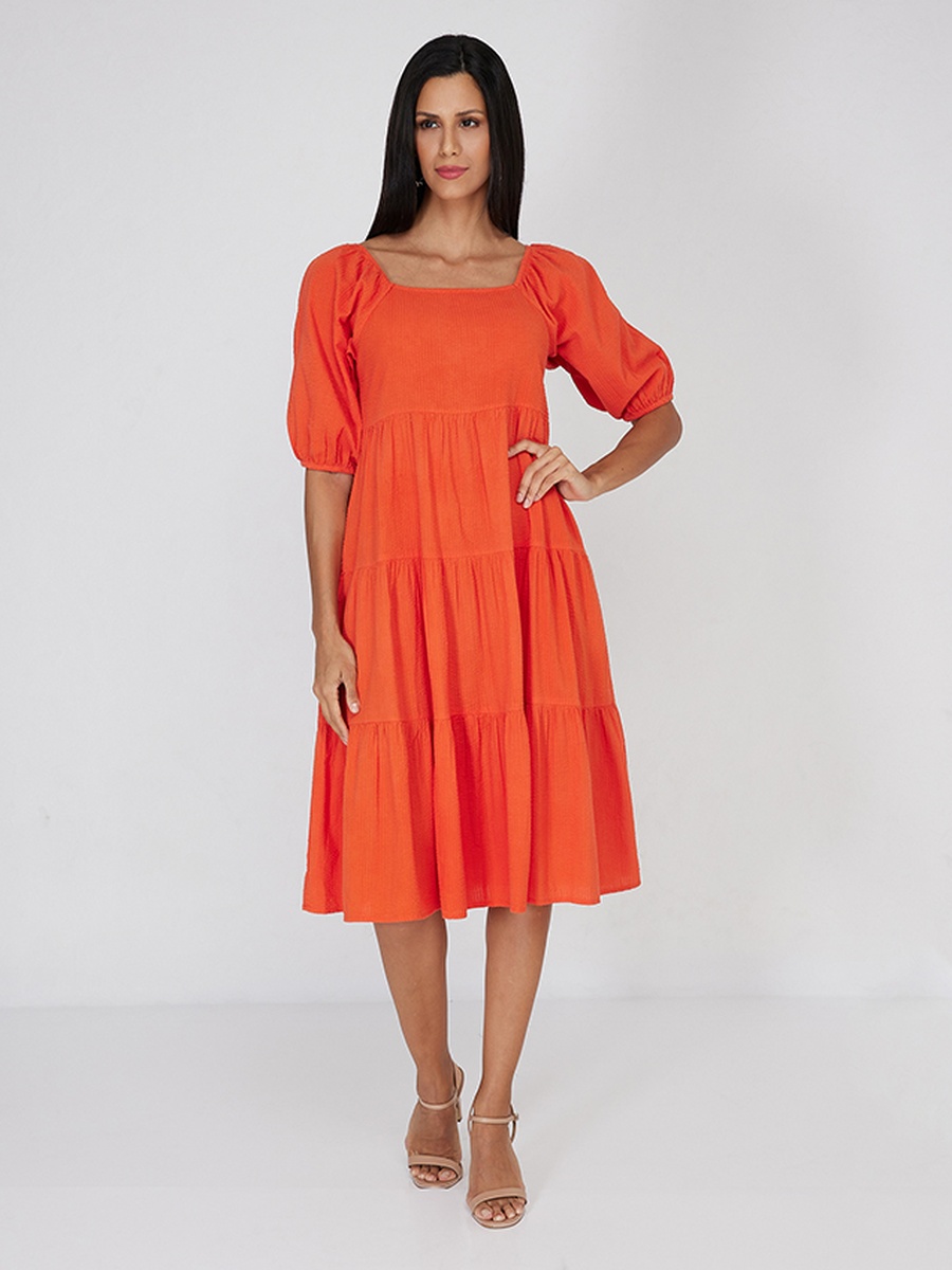 Textured Square Neck Midi Dress