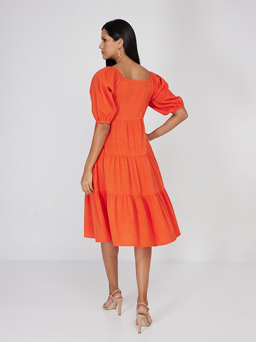 Textured Square Neck Midi Dress