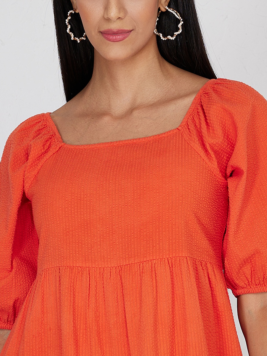 Textured Square Neck Midi Dress