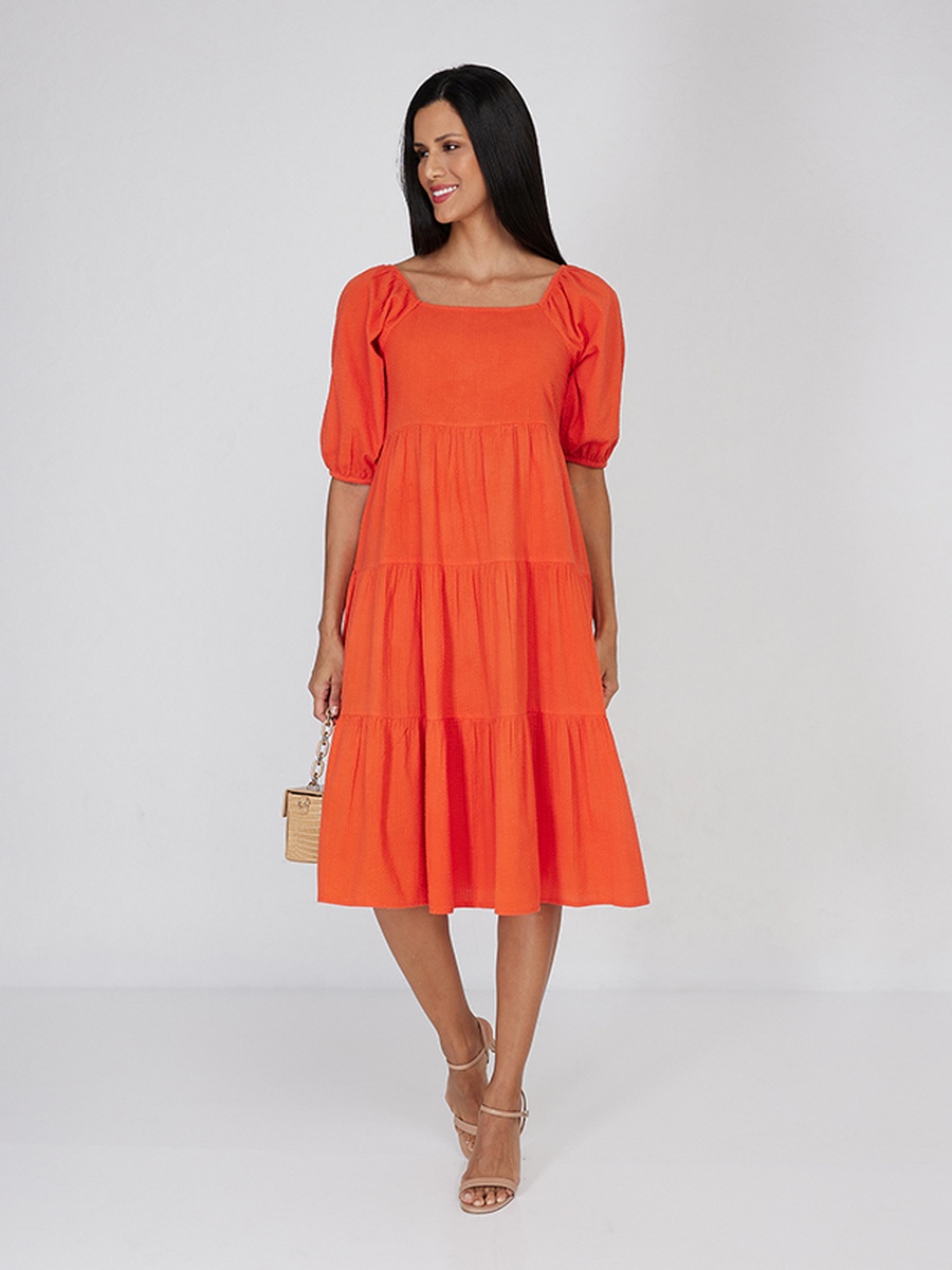 Textured Square Neck Midi Dress