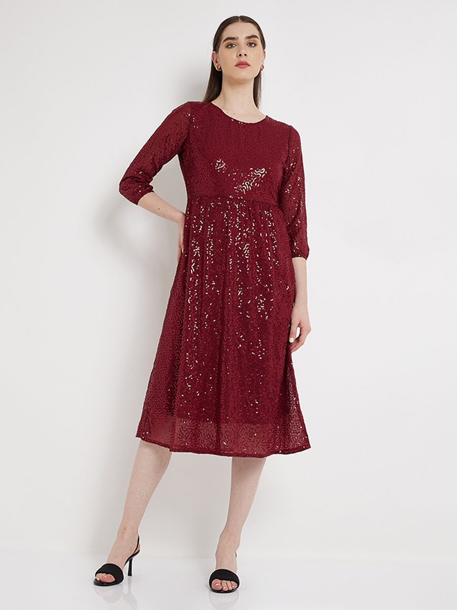 Sequin Embellished A-Line Midi Dress