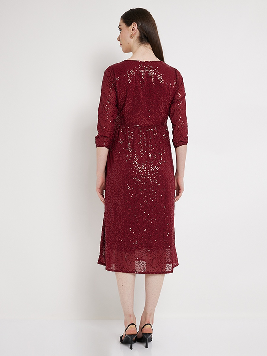 Sequin Embellished A-Line Midi Dress