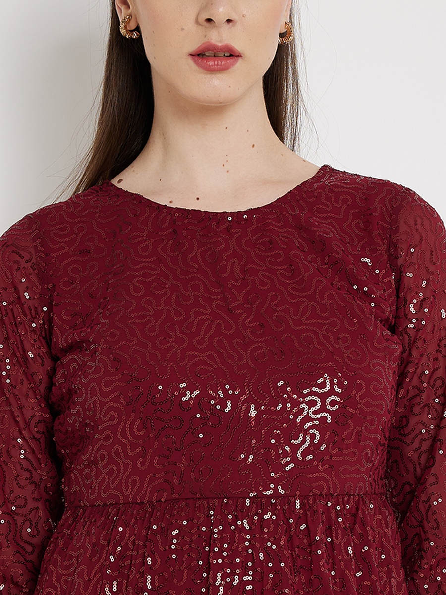 Sequin Embellished A-Line Midi Dress