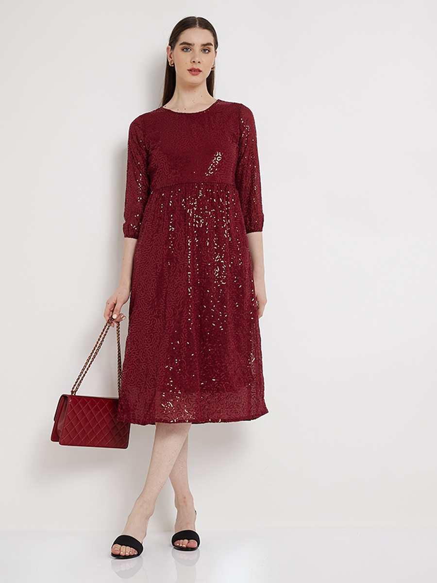 Sequin Embellished A-Line Midi Dress
