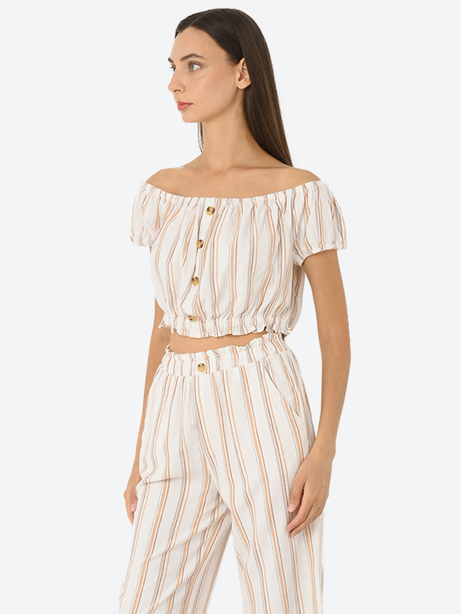 Striped Off-Shoulder Crop Bardot Top