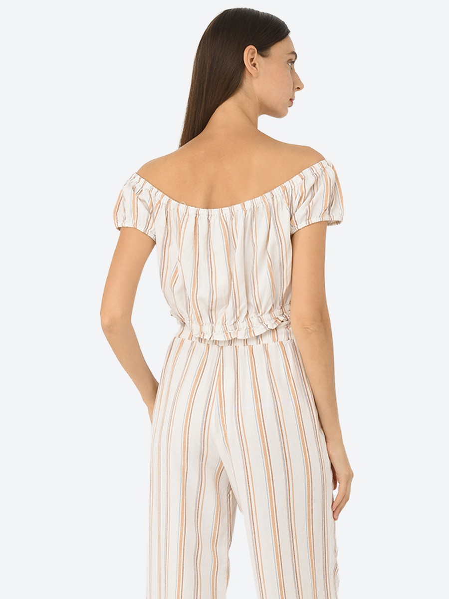 Striped Off-Shoulder Crop Bardot Top