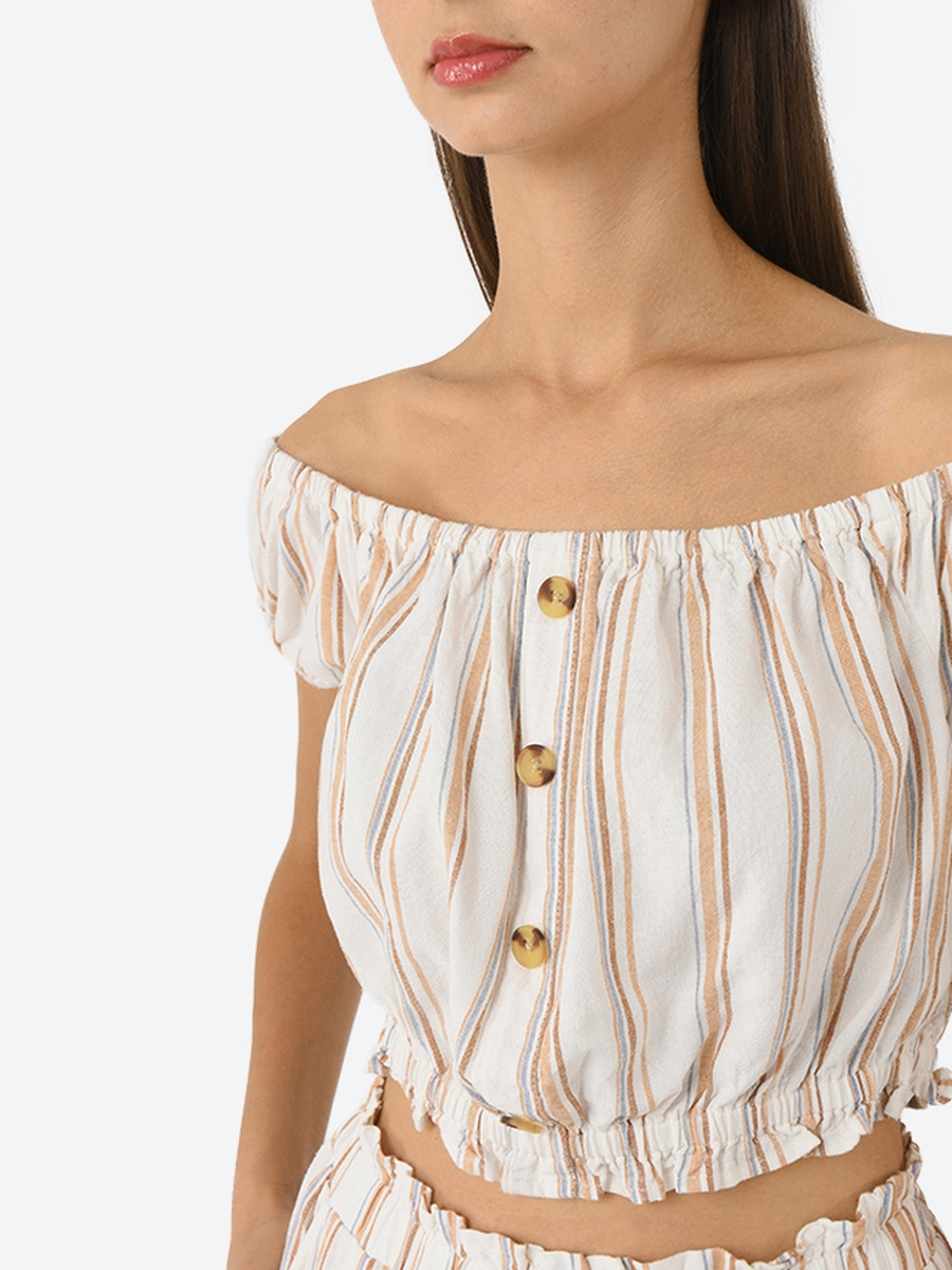 Striped Off-Shoulder Crop Bardot Top