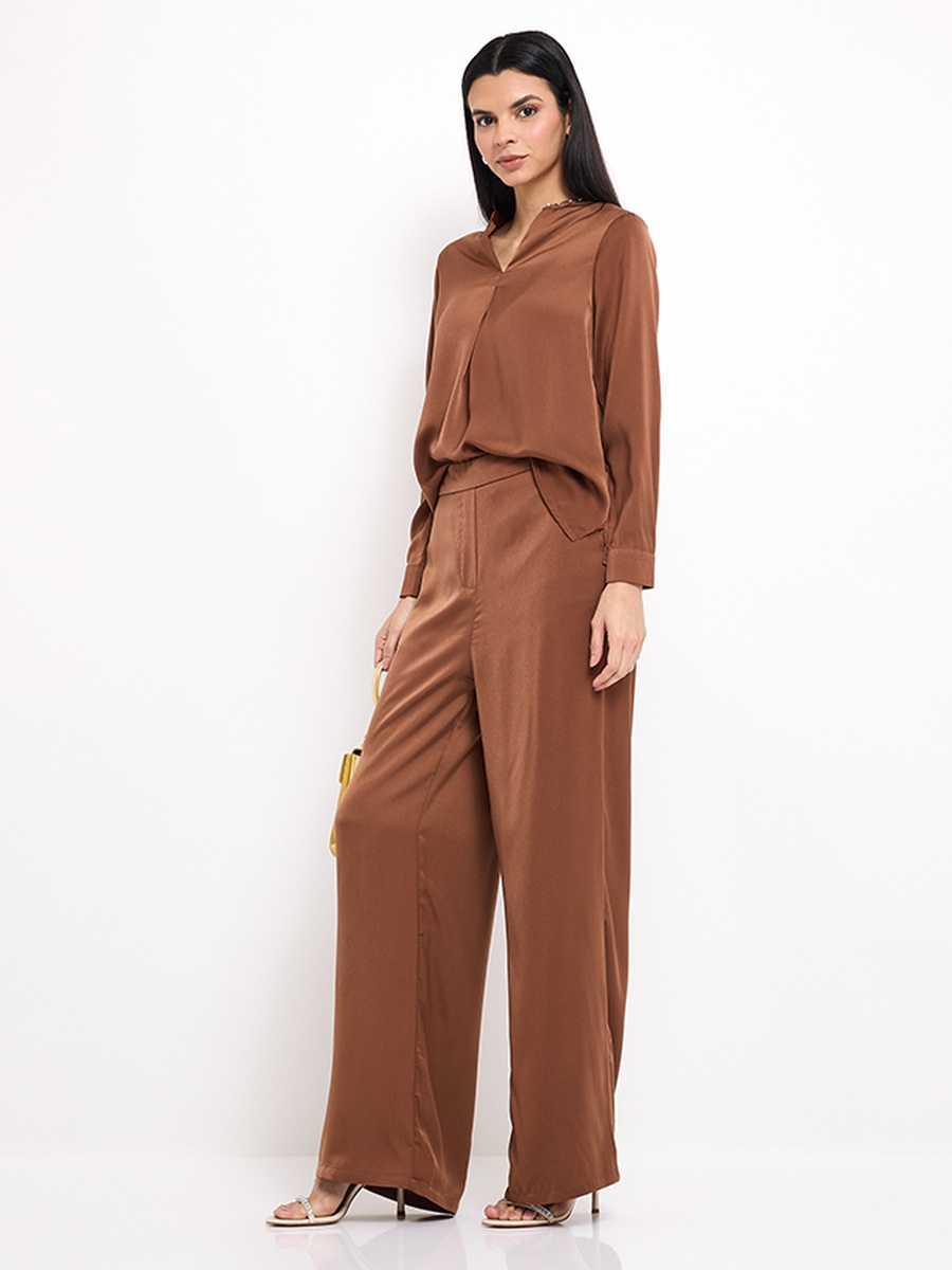 Plain High-Rise Elasticated Trousers