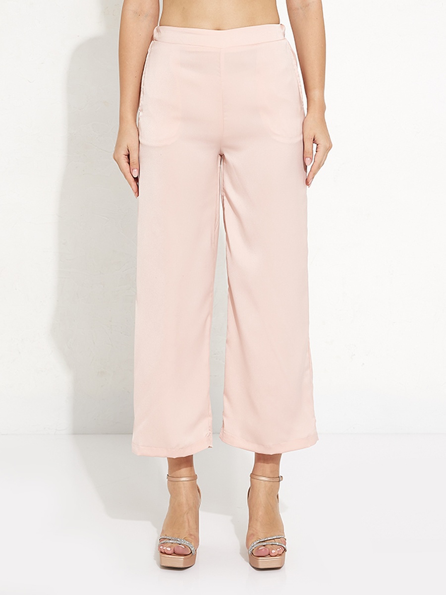 Plain Flat Front Wide Leg Pants