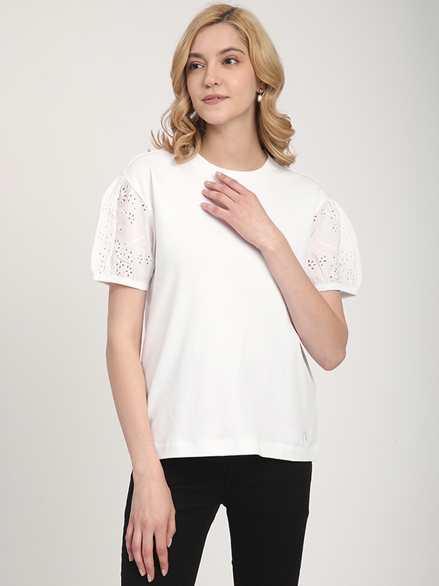 Solid Schiffli Short Sleeve T-Shirt