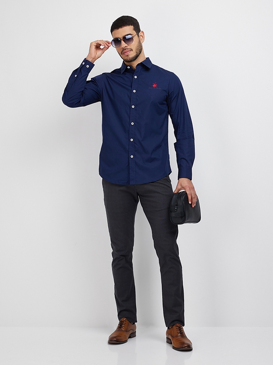 Plain Long Sleeve Shirt with Logo Detail