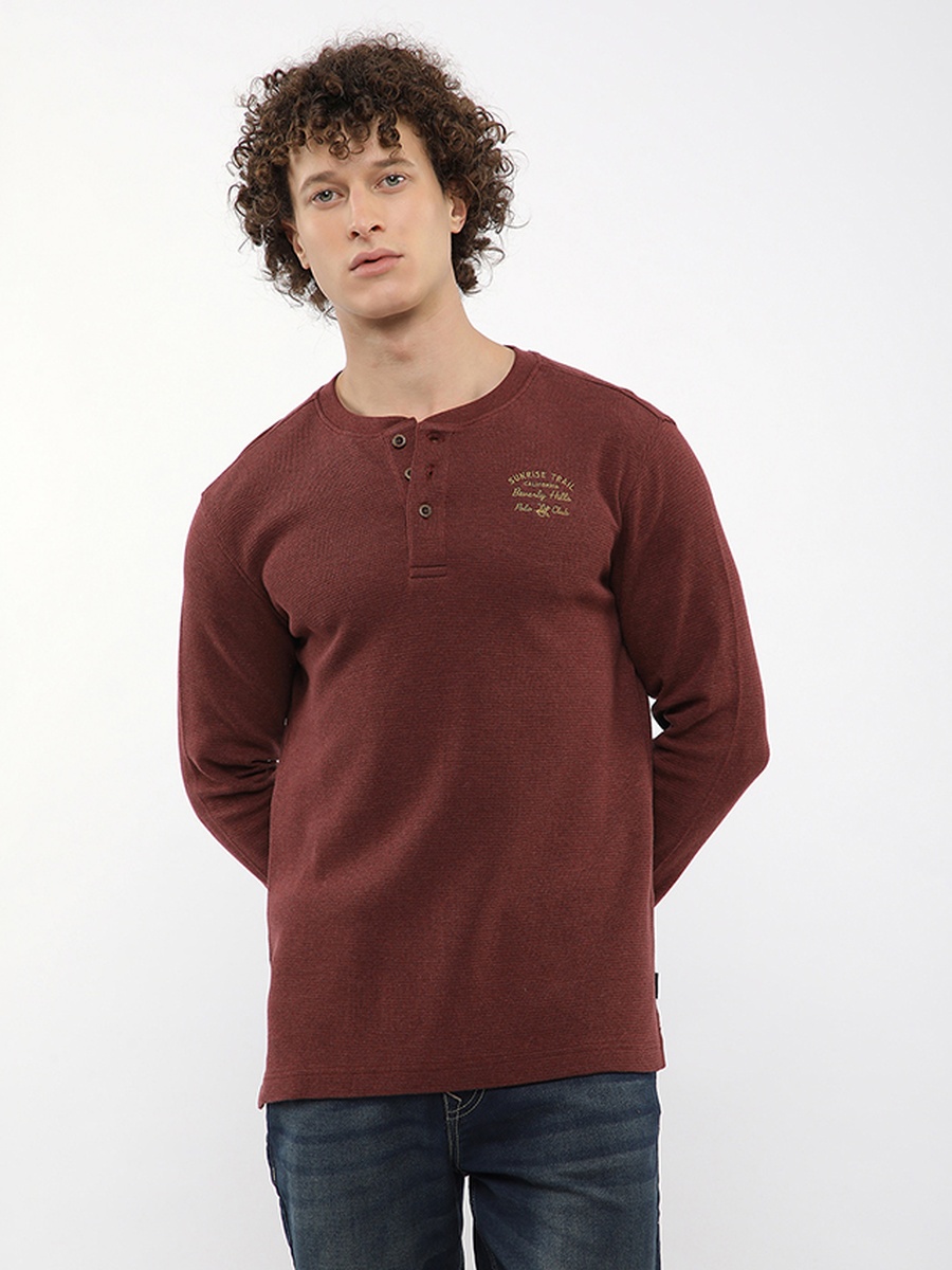 Logo Detail Long Sleeve Henley Neck T-Shirt