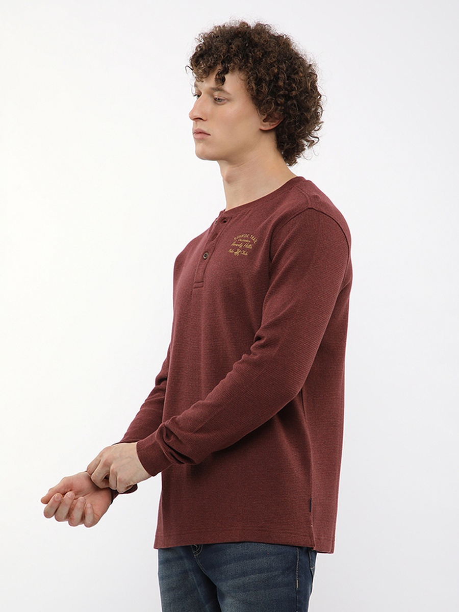 Logo Detail Long Sleeve Henley Neck T-Shirt