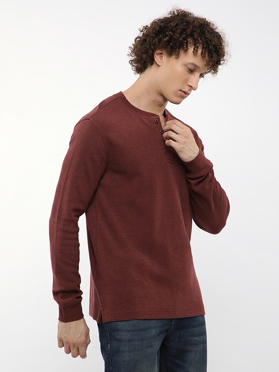 Logo Detail Long Sleeve Henley Neck T-Shirt